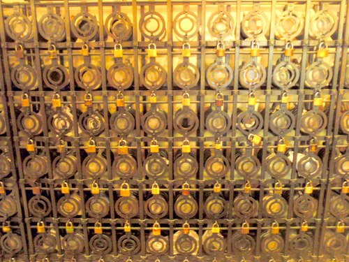 Hofbräuhaus' Patron Bier Stein Storage Bar with Locks.